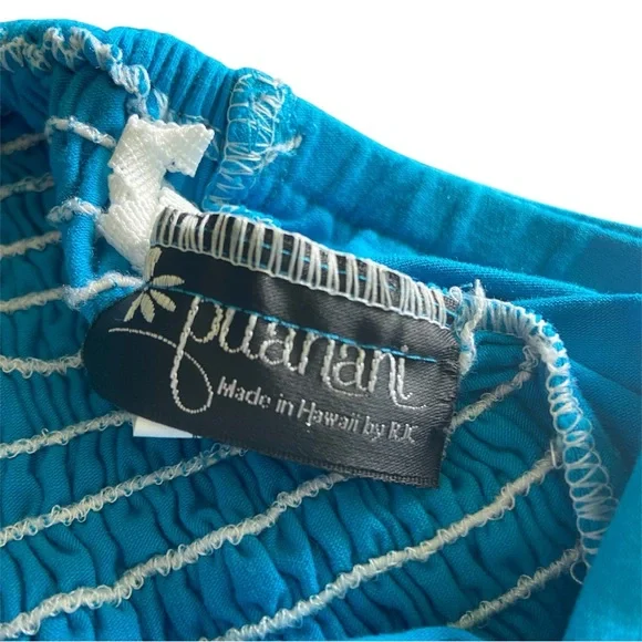 Puanani Vintage Hawaiian Strapless Teal Hibiscus Leaves Vacation Dress Size XS - Picture 3 of 7